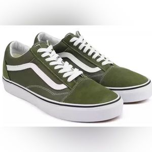 VANS OLD SKOOL LOW TOP SNEAKERS OLIVE GREEN (BEECH / TRUE WHITE)